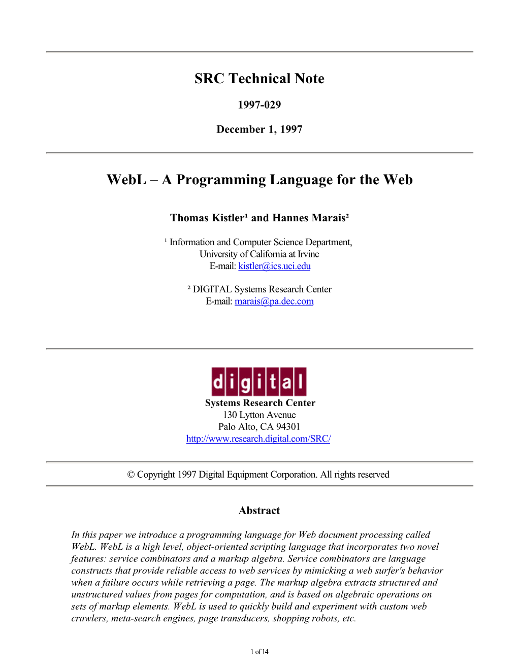 Webl – a Programming Language for the Web