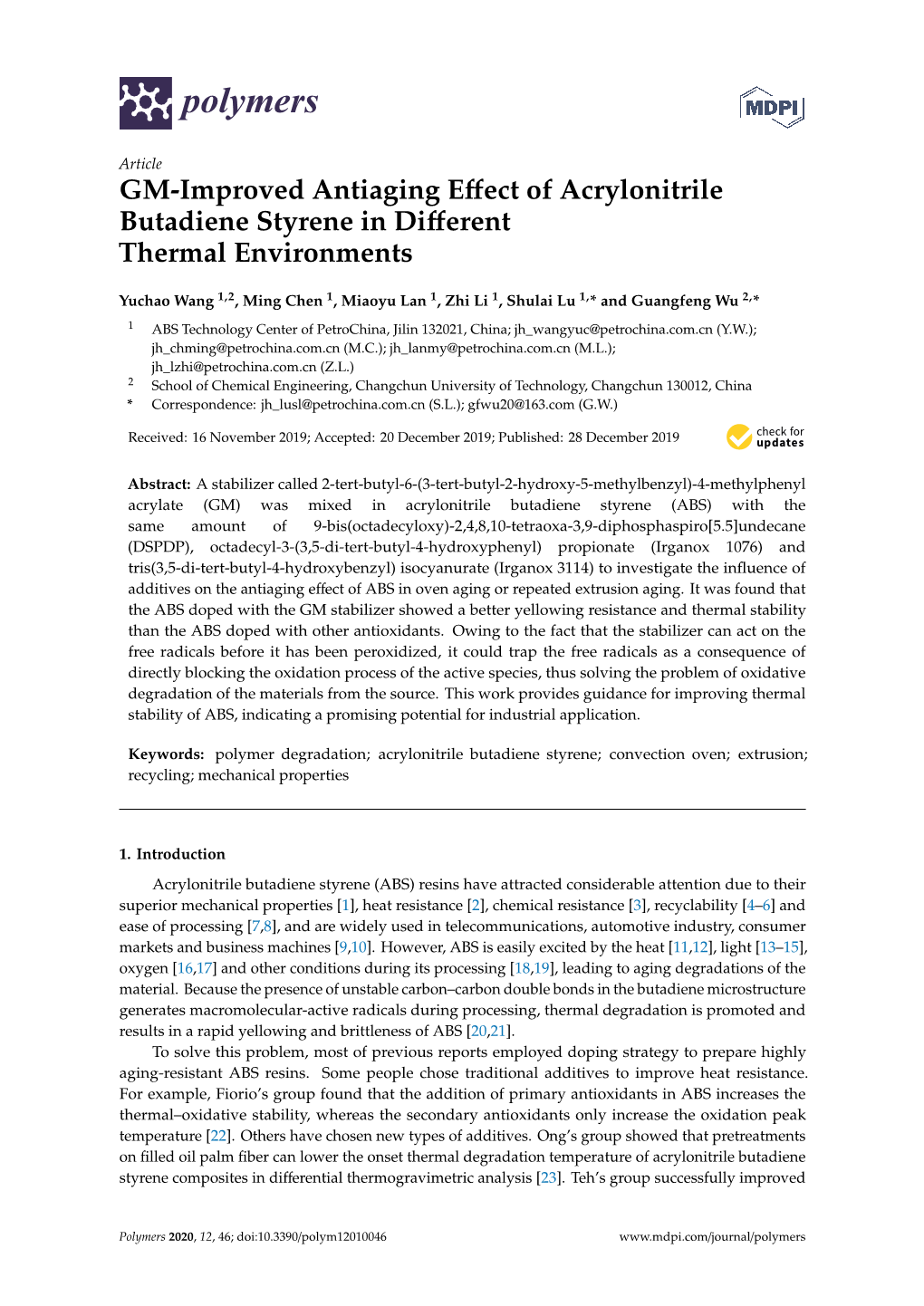 GM-Improved Antiaging Effect of Acrylonitrile Butadiene Styrene In