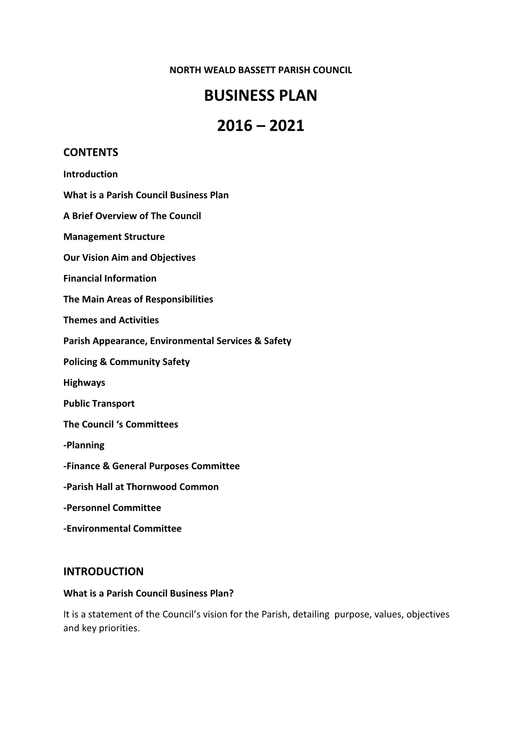 Business Plan 2016 – 2021
