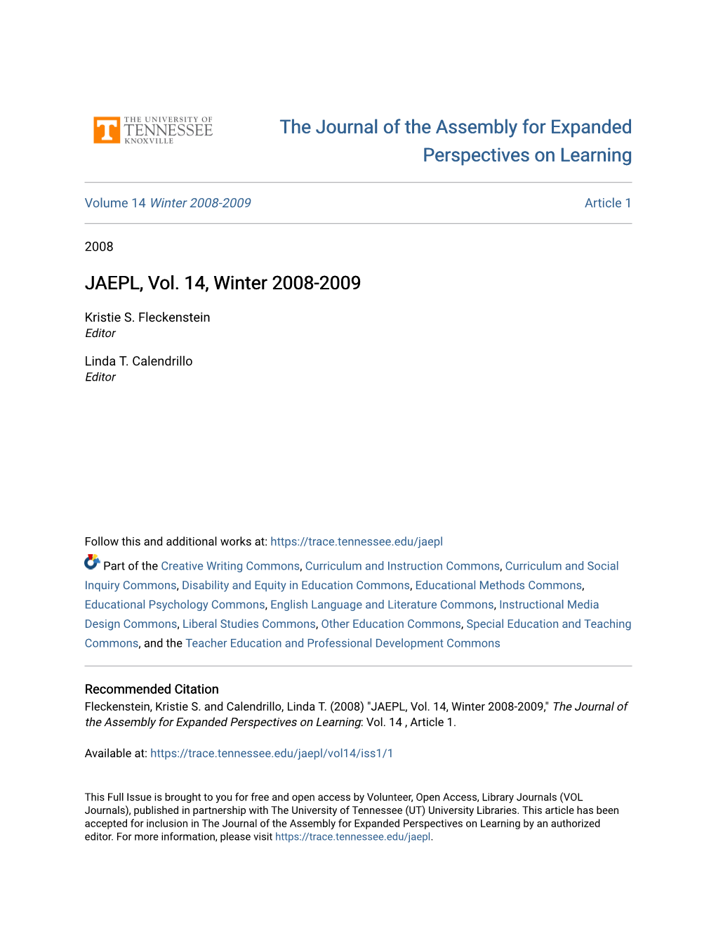 JAEPL, Vol. 14, Winter 2008-2009