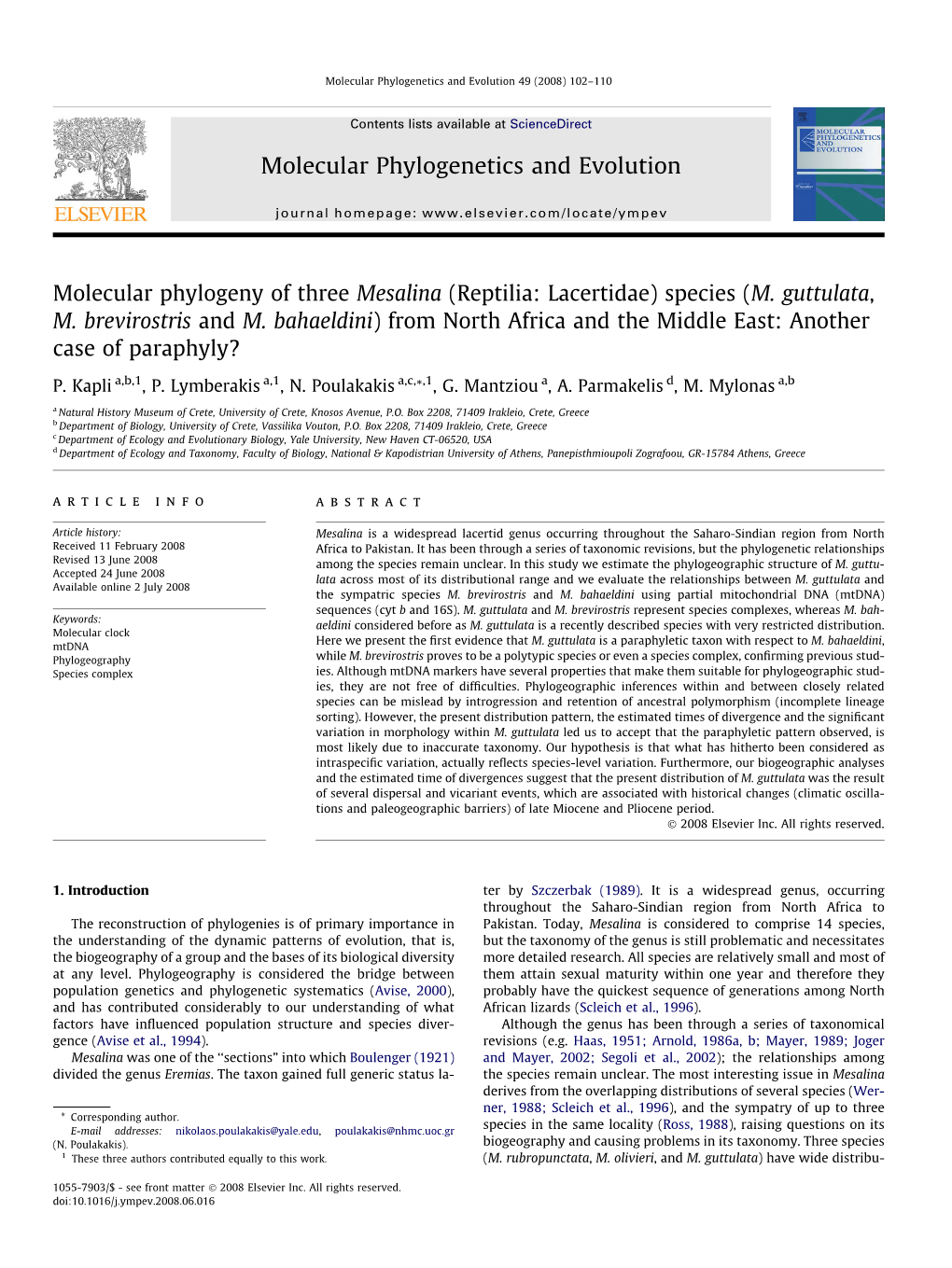 Molecular Phylogeny of Three Mesalina (Reptilia: Lacertidae) Species (M