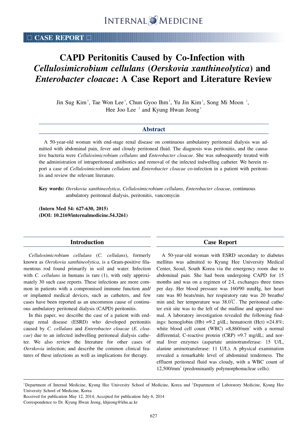 CAPD Peritonitis Caused by Co-Infection with Cellulosimicrobium Cellulans (Oerskovia Xanthineolytica)And Enterobacter Cloacae: a Case Report and Literature Review