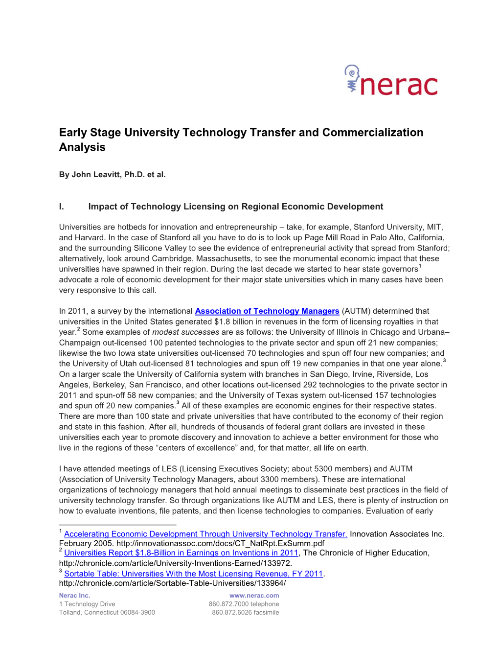 Early Stage University Technology Transfer and Commercialization Analysis