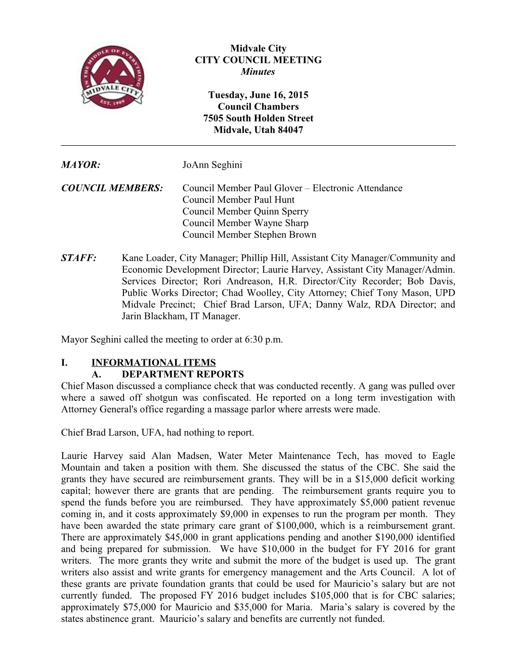 Proceedings of the Midvale City Council Meeting s1