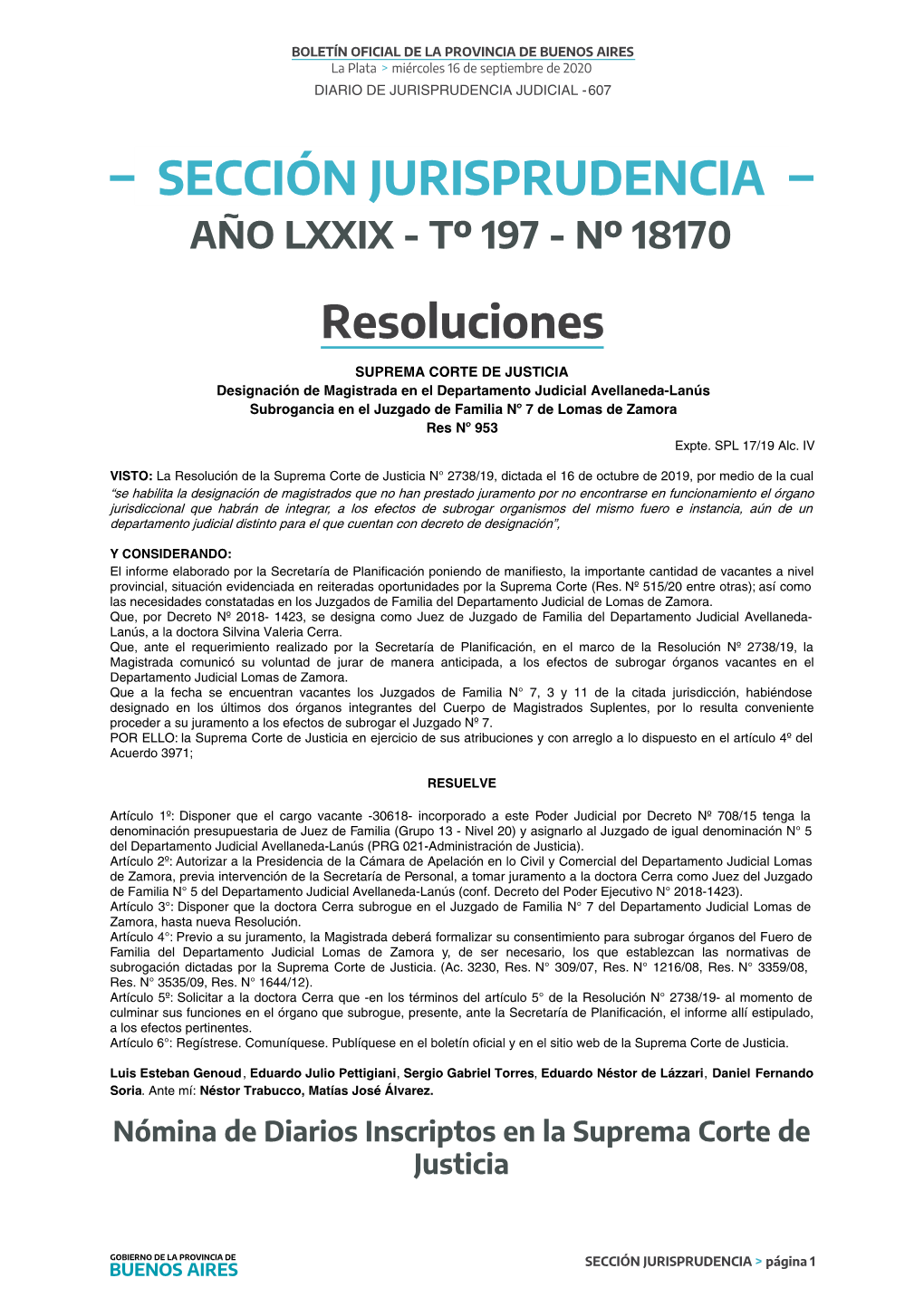 Sección Jurisprudencia Año Lxxix - Tº 197 - Nº 18170