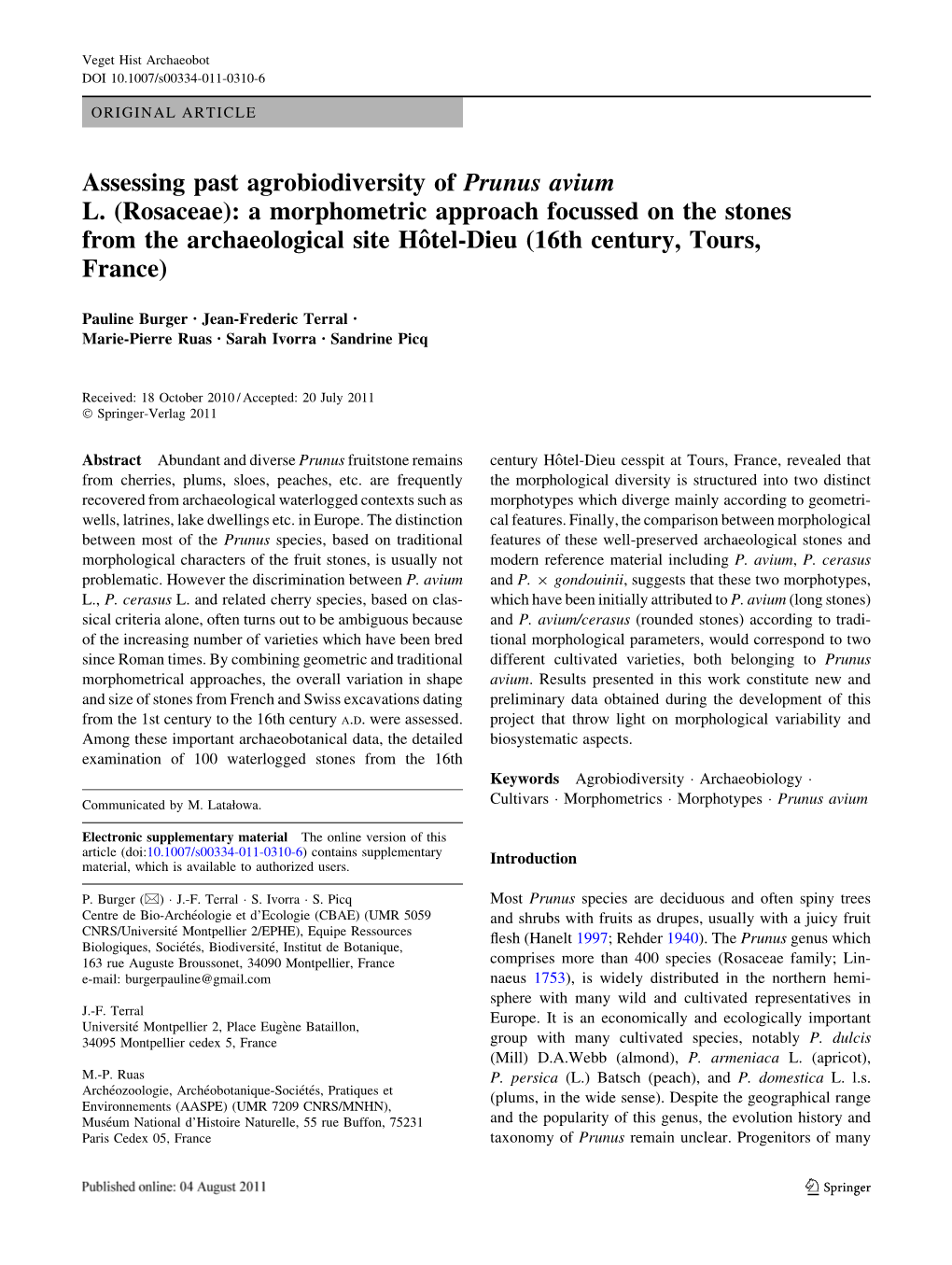 Assessing Past Agrobiodiversity of Prunus Avium L. (Rosaceae): A