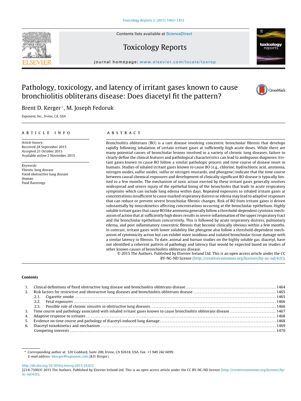 Pathology, Toxicology, and Latency of Irritant Gases Known to Cause