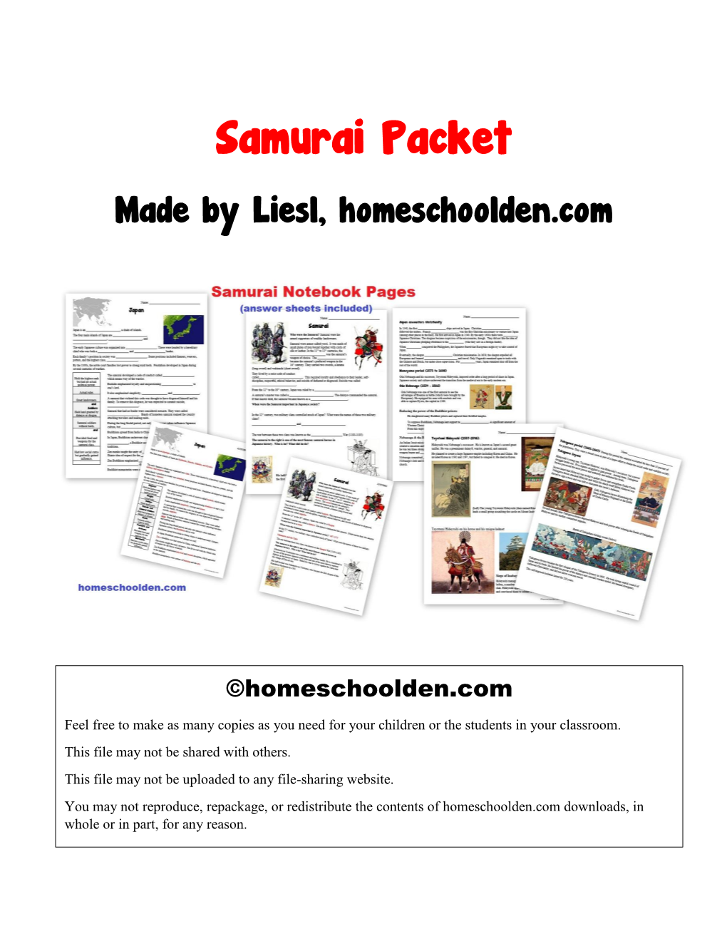 Samurai Worksheet Packet