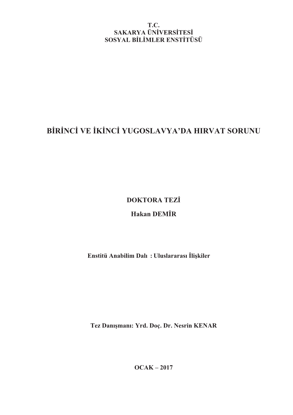 Birinci Ve Ikinci Yugoslavya'da Hirvat Sorunu