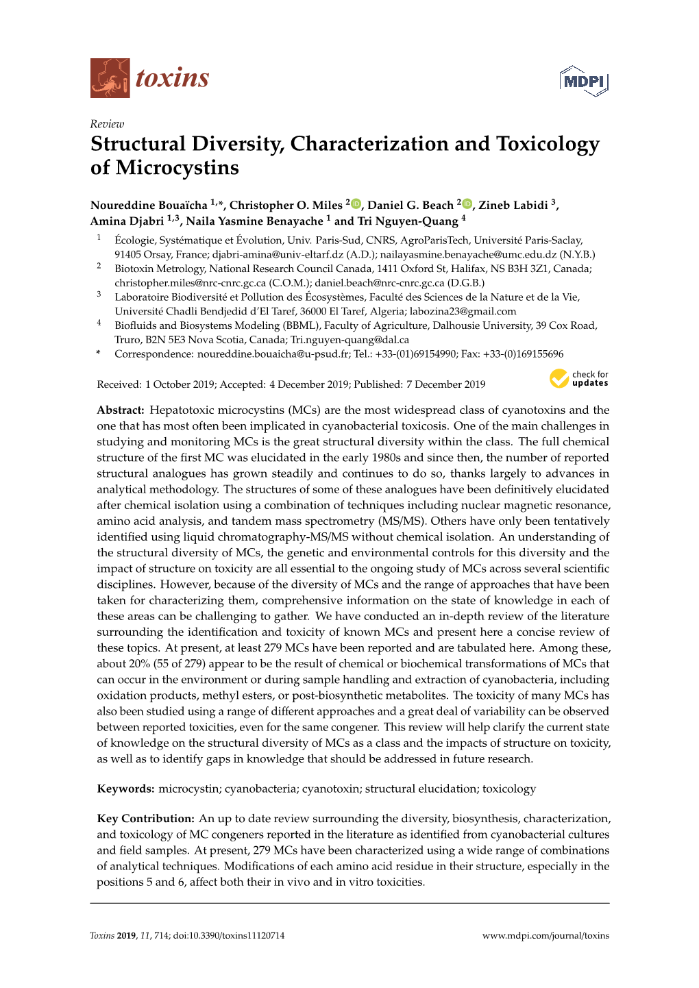 Structural Diversity, Characterization and Toxicology of Microcystins