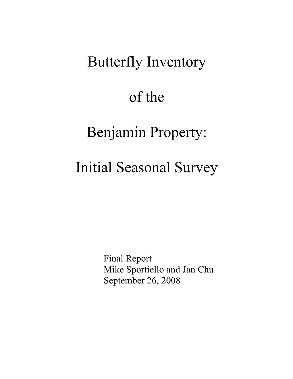 Butterfly Inventory of the Benjamin Property