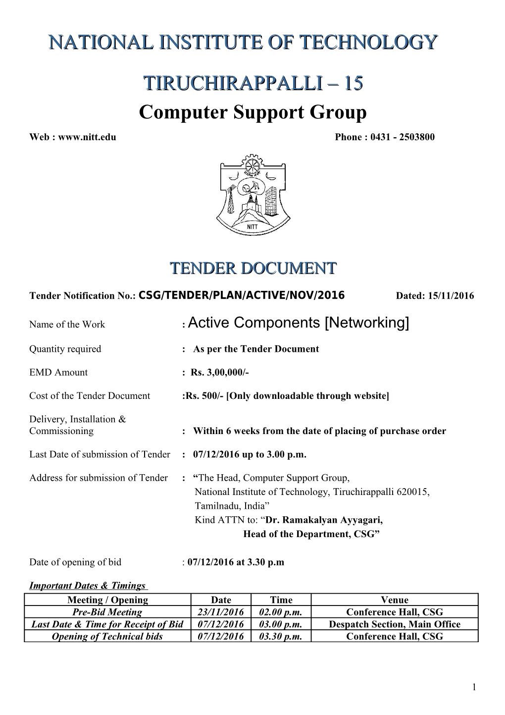 Name of the Work : Active Components Networking