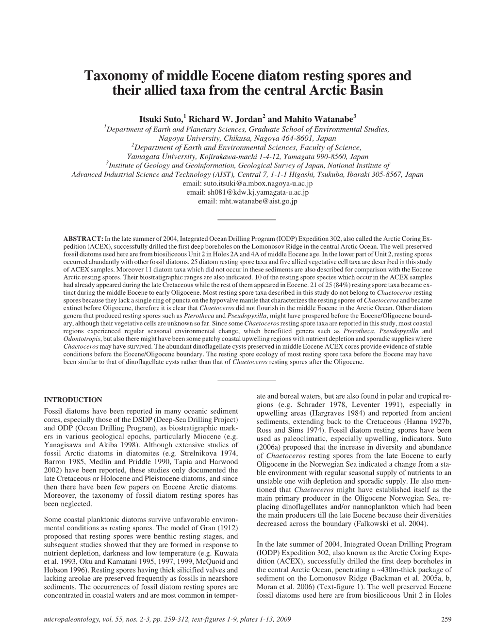 Taxonomy of Middle Eocene Diatom Resting Spores and Their Allied Taxa from the Central Arctic Basin