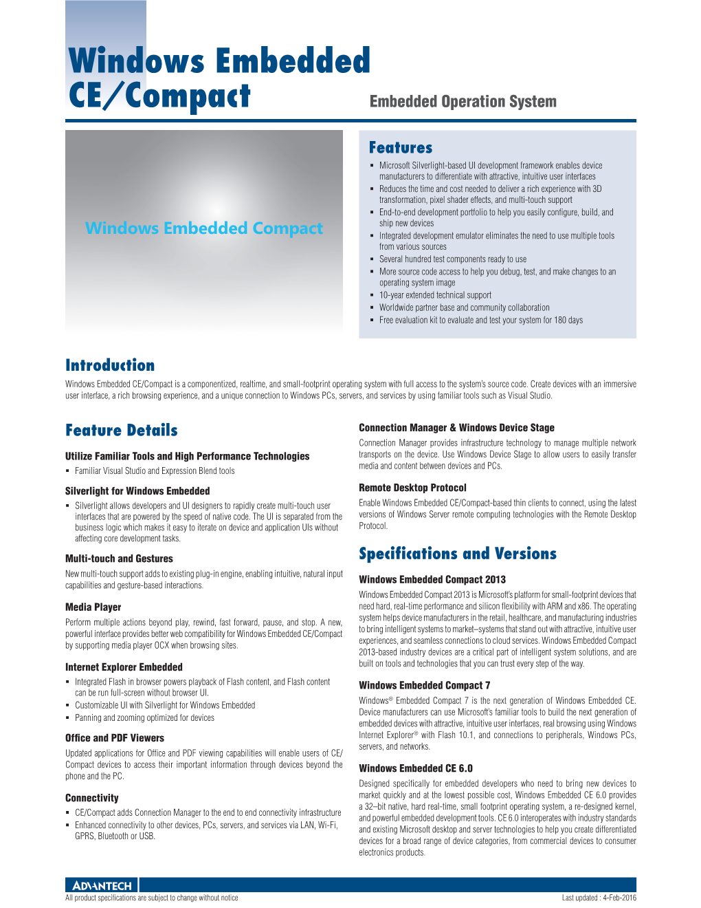 Windows Embedded CE/Compact Embedded Operation System