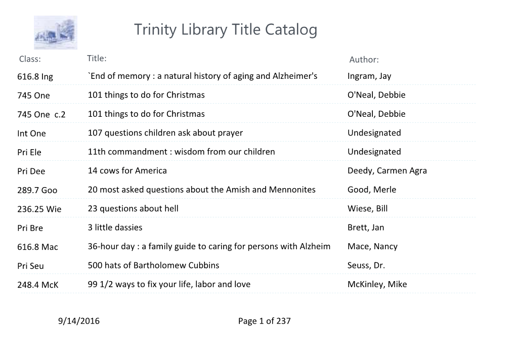 Trinity Library Title Catalog