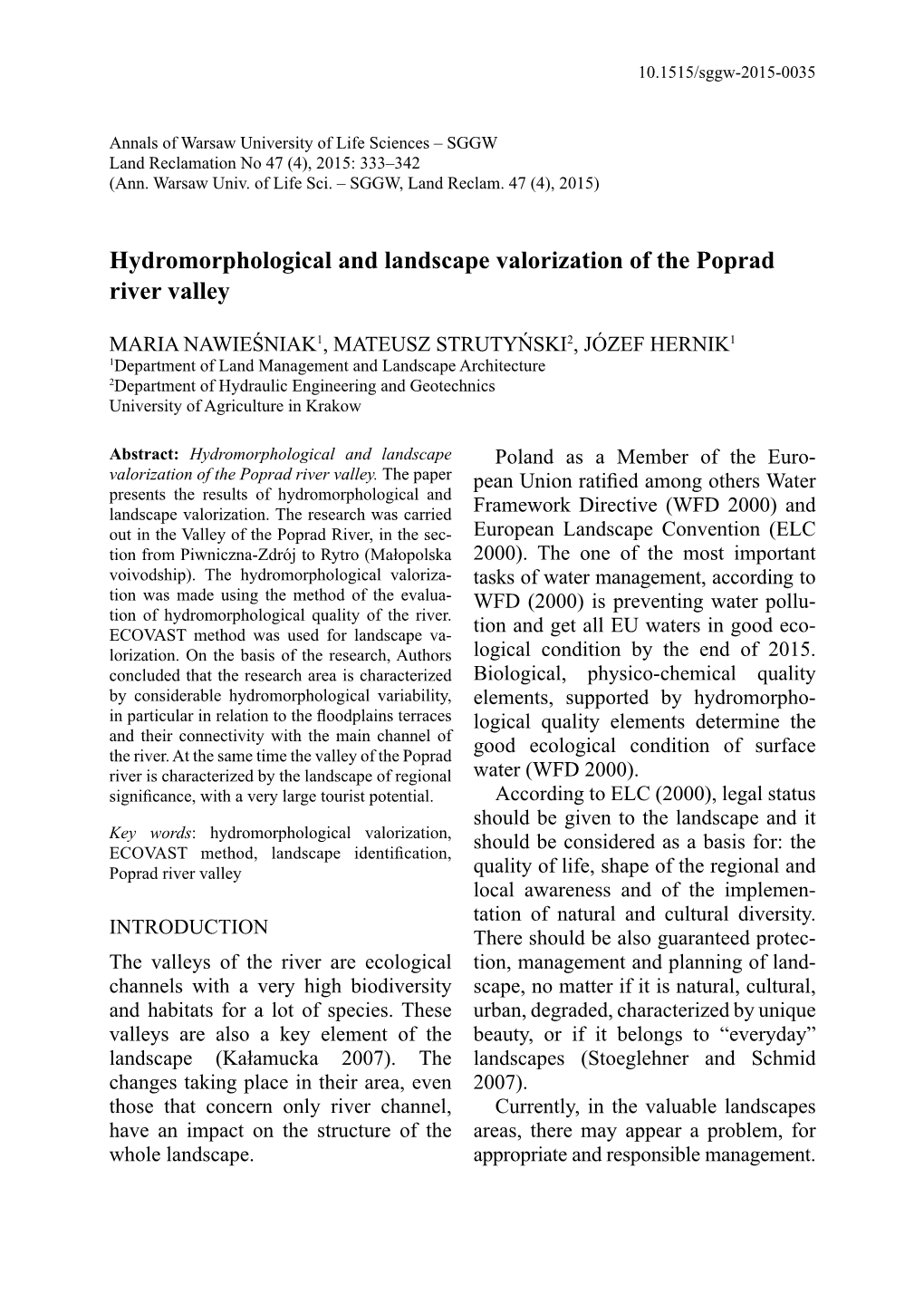 Hydromorphological and Landscape Valorization of the Poprad River Valley