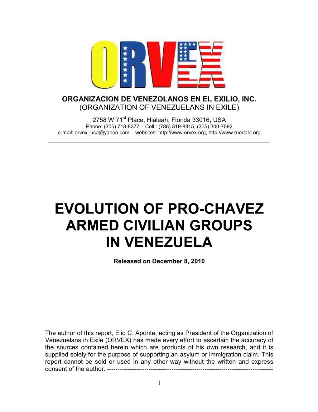 Evolution of Pro-Chavez Armed Civilian Groups in Venezuela