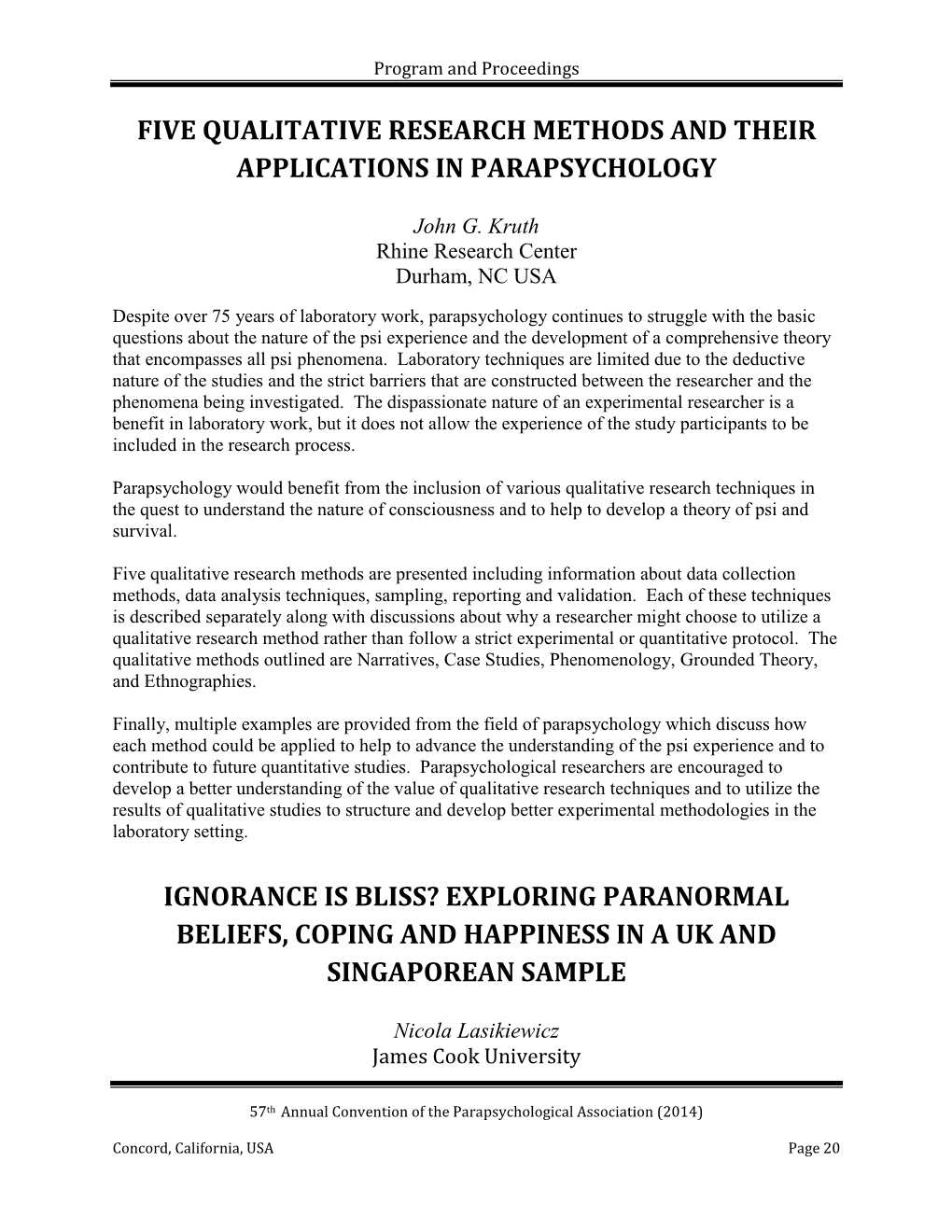 Five Qualitative Research Methods and Their Applications in Parapsychology