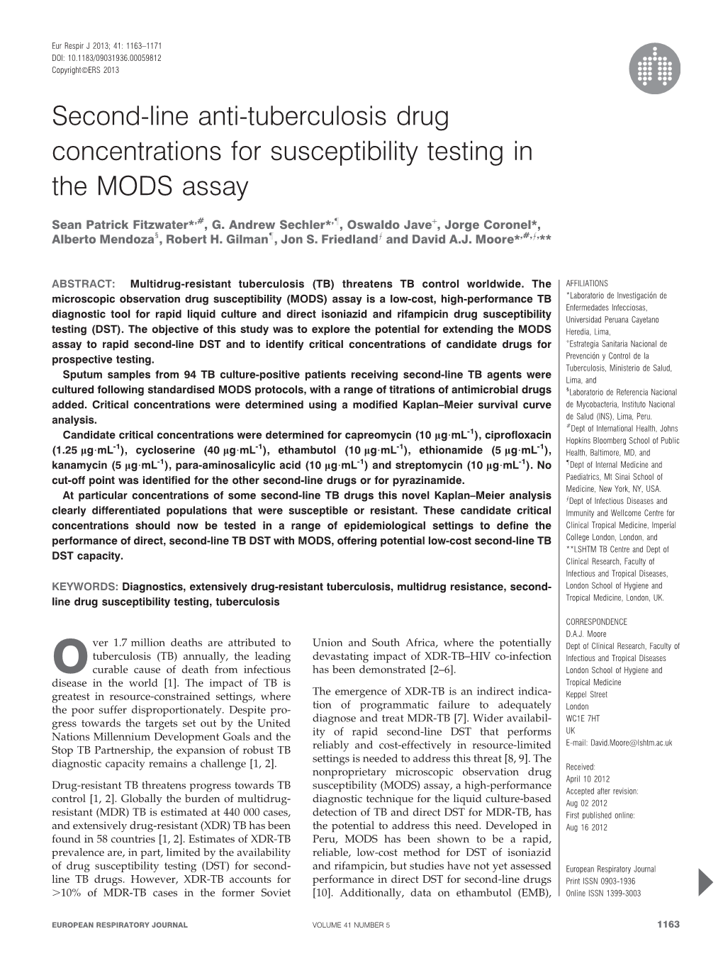 Second-Line Anti-Tuberculosis Drug Concentrations for Susceptibility Testing in the MODS Assay