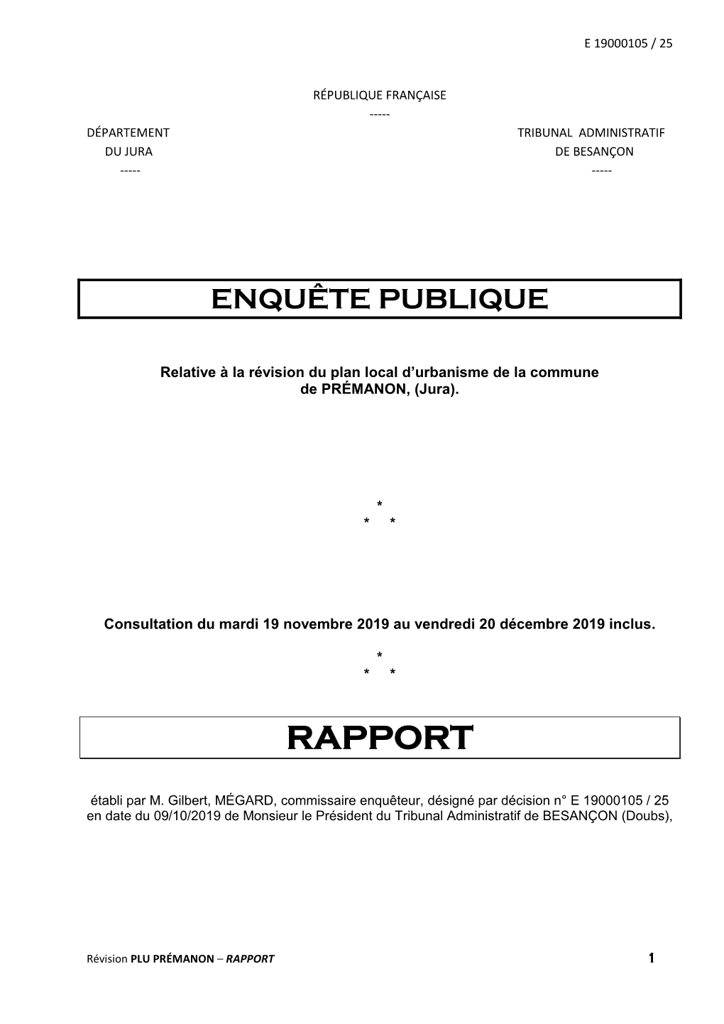 Rapport Du Commissaire-Enquêteur