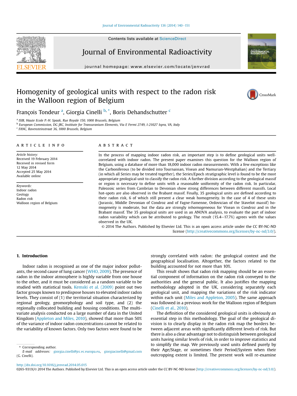 Homogenity of Geological Units with Respect to the Radon Risk in the Walloon Region of Belgium