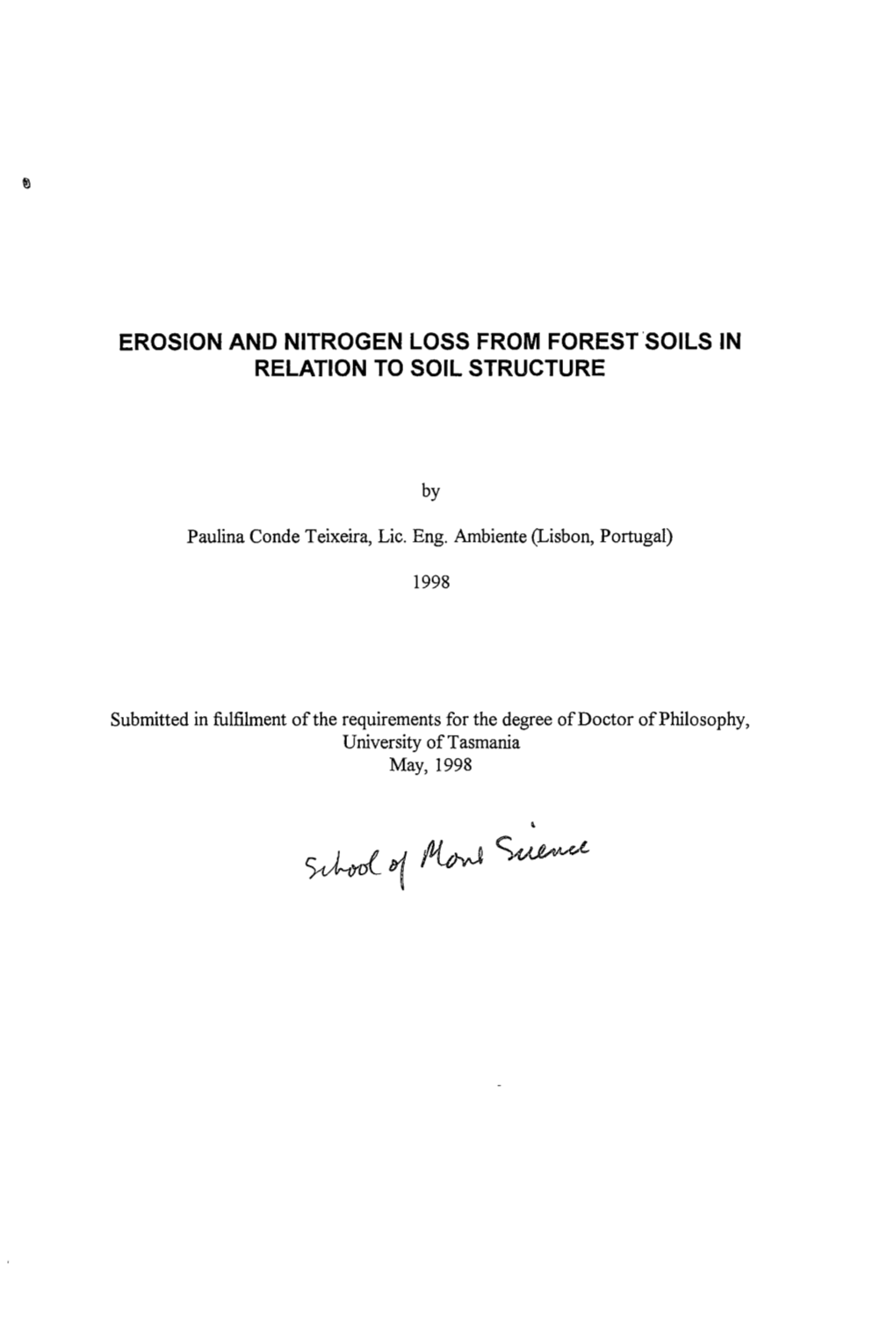 Erosion and Nitrogen Loss from Forest Soils in Relation to Soil Structure