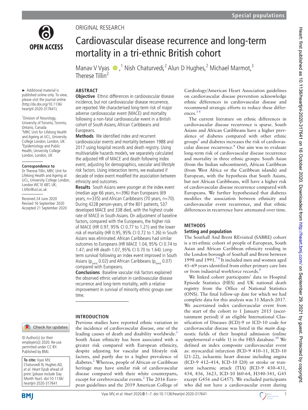 Cardiovascular Disease Recurrence and Long-Term Mortality in a Tri