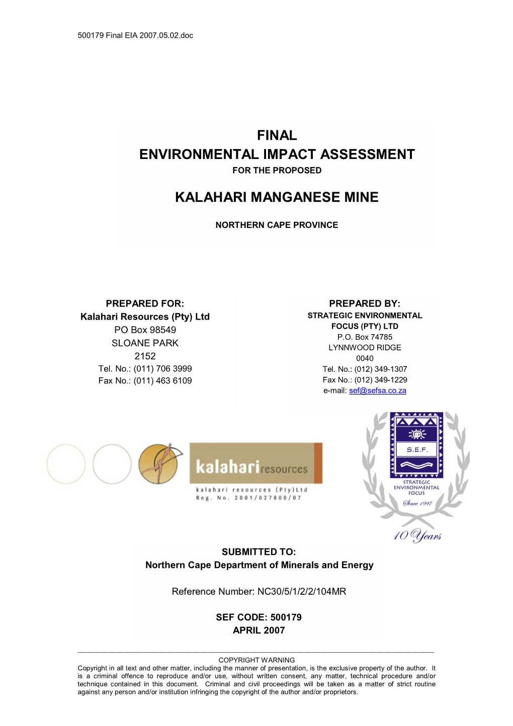 Final Environmental Impact Assessment Kalahari