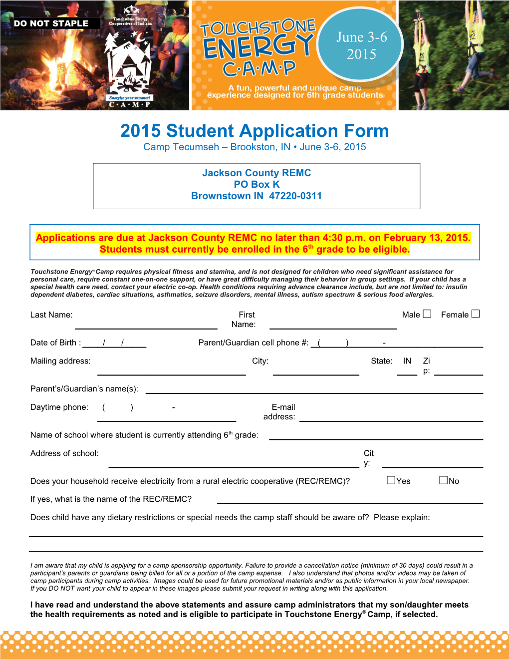 2015 Student Application Form
