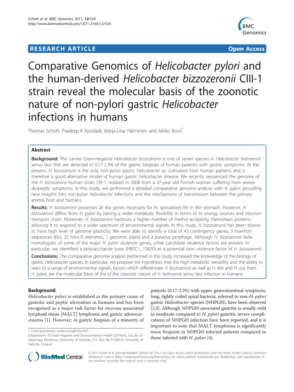 Comparative Genomics of Helicobacter Pylori