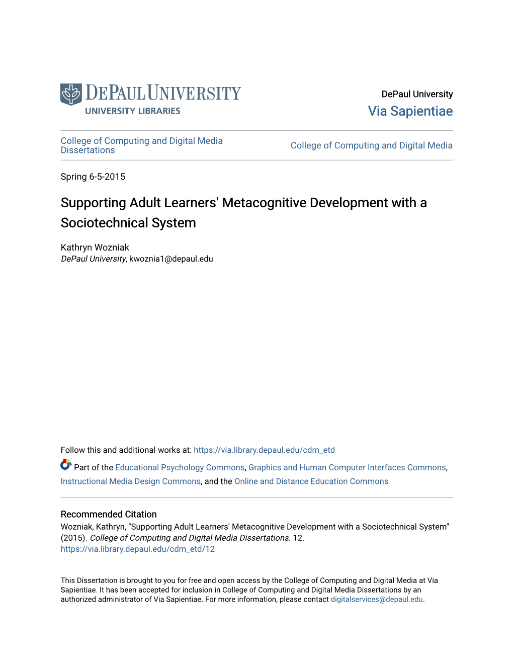 Supporting Adult Learners' Metacognitive Development with a Sociotechnical System