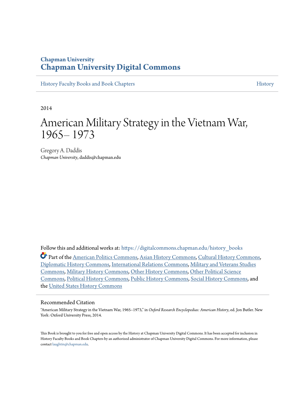 American Military Strategy in the Vietnam War, 1965– 1973 Gregory A