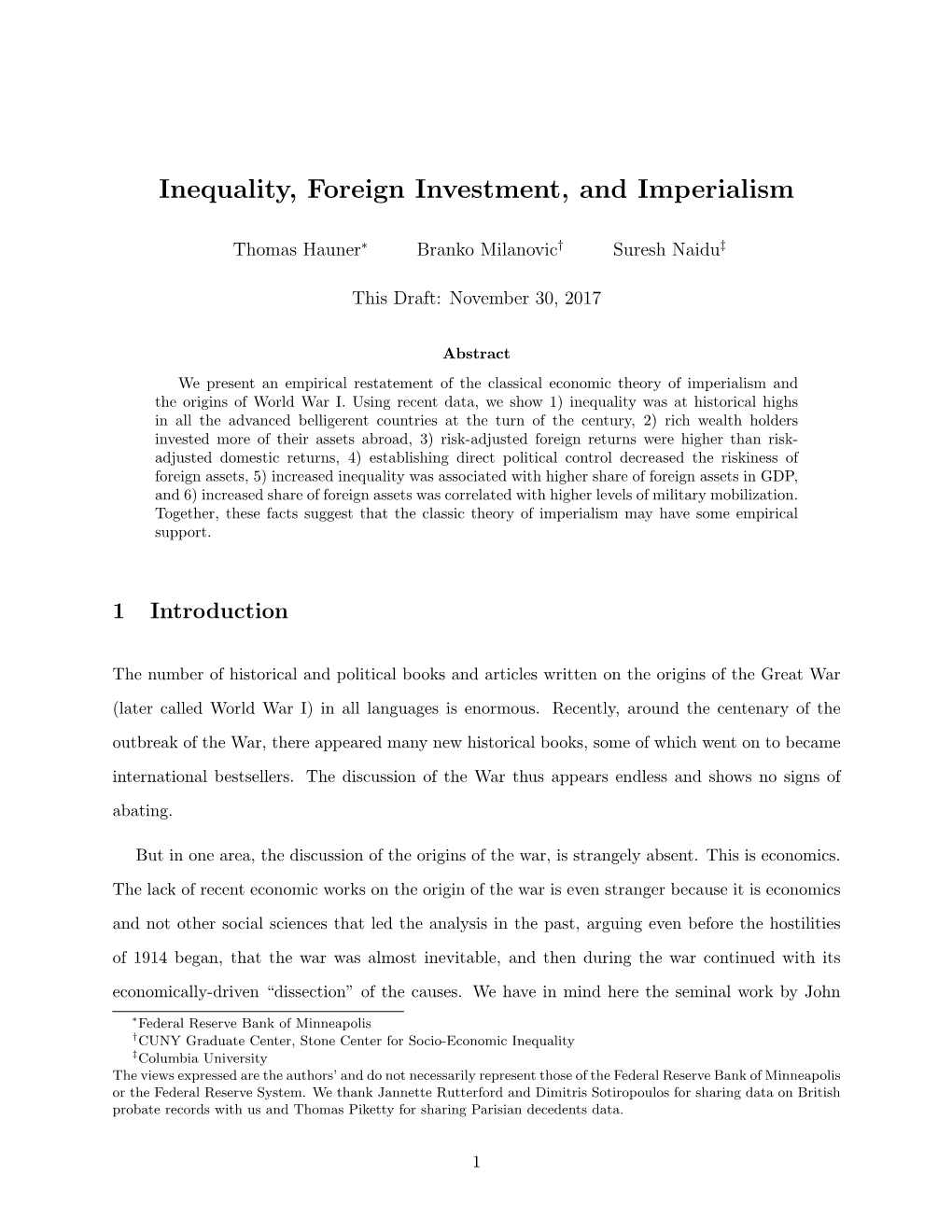 Inequality, Foreign Investment, and Imperialism