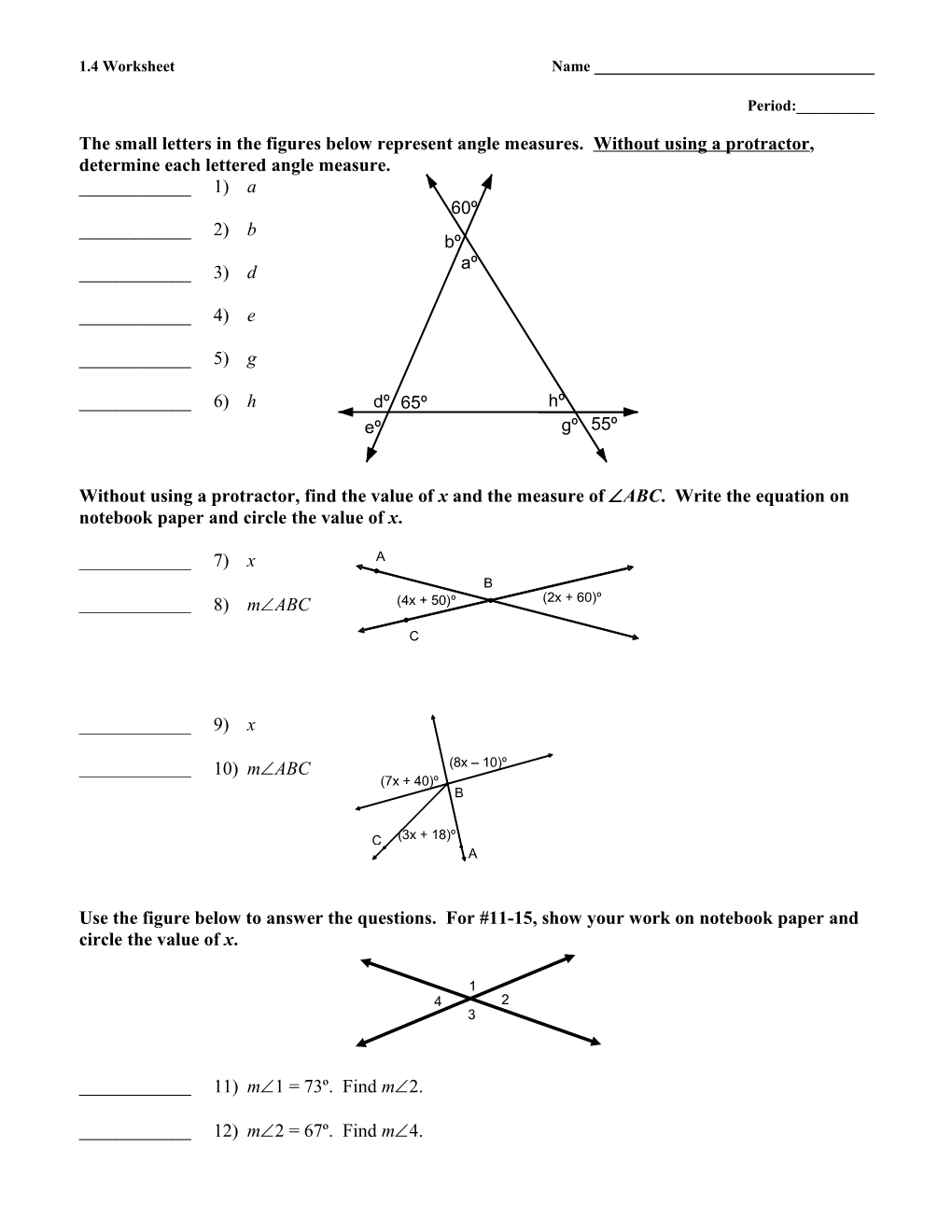 Identify Each Pair of Angles As Adjacent, Vertical, Complementary, Supplementary, And/Or