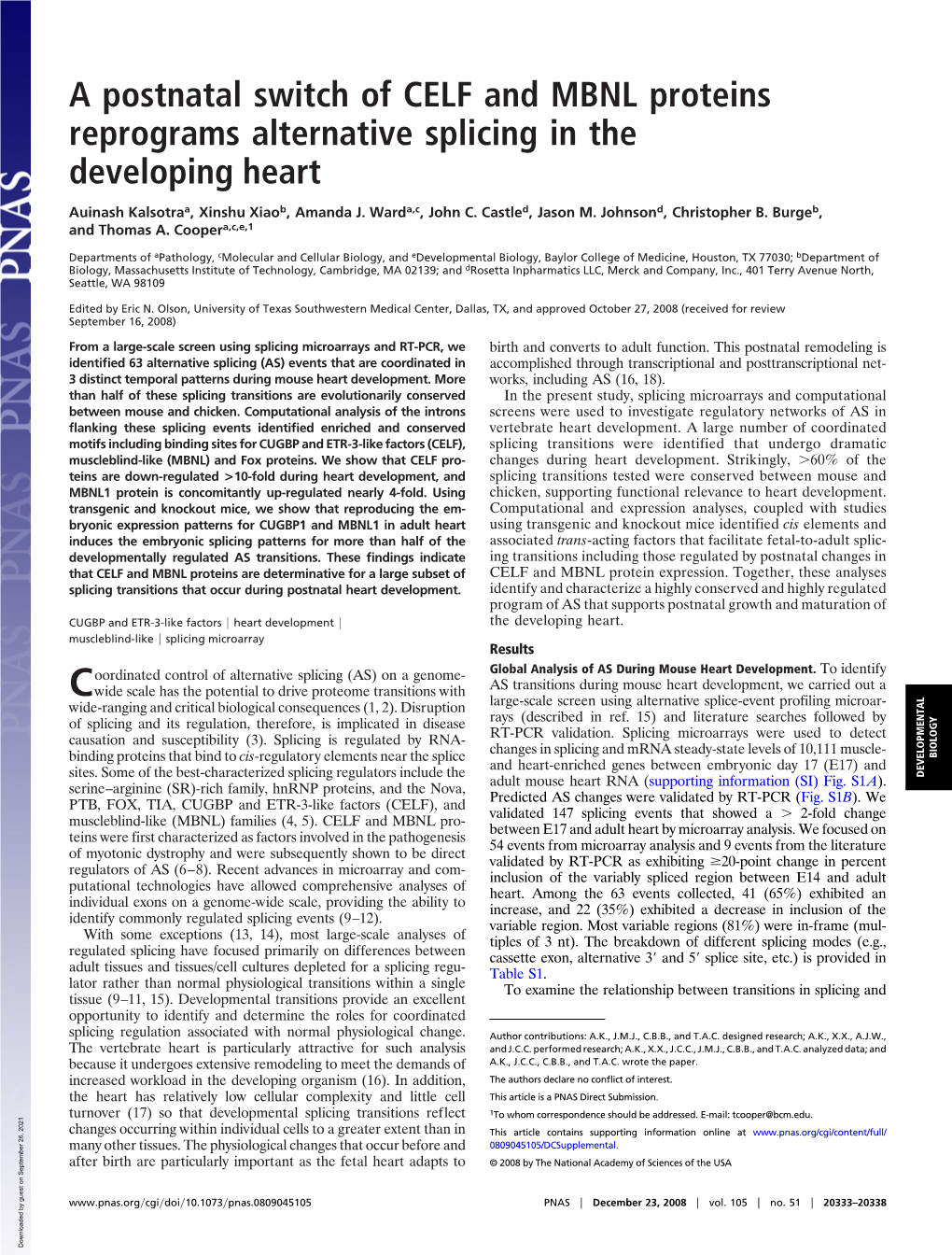 A Postnatal Switch of CELF and MBNL Proteins Reprograms Alternative Splicing in the Developing Heart