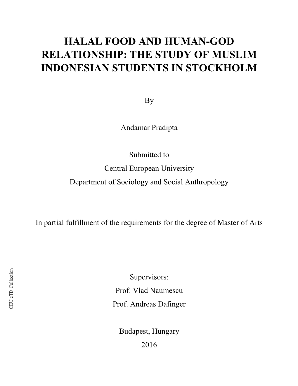 Halal Food and Human-God Relationship: the Study of Muslim Indonesian Students in Stockholm