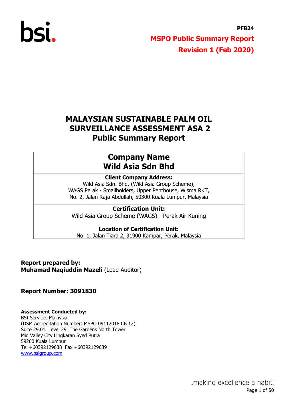 RSPO P and C Public Summary Report Template