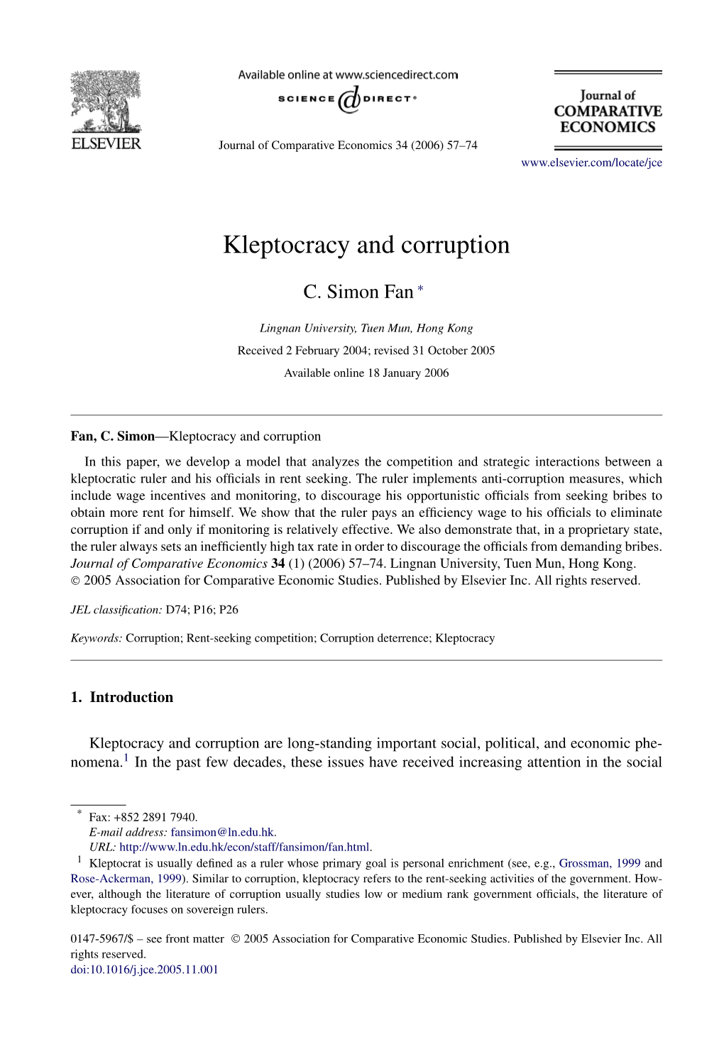 Kleptocracy and Corruption