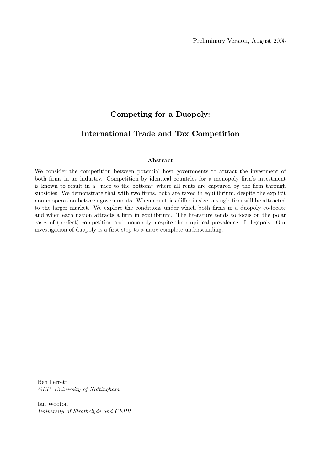 International Trade and Tax Competition