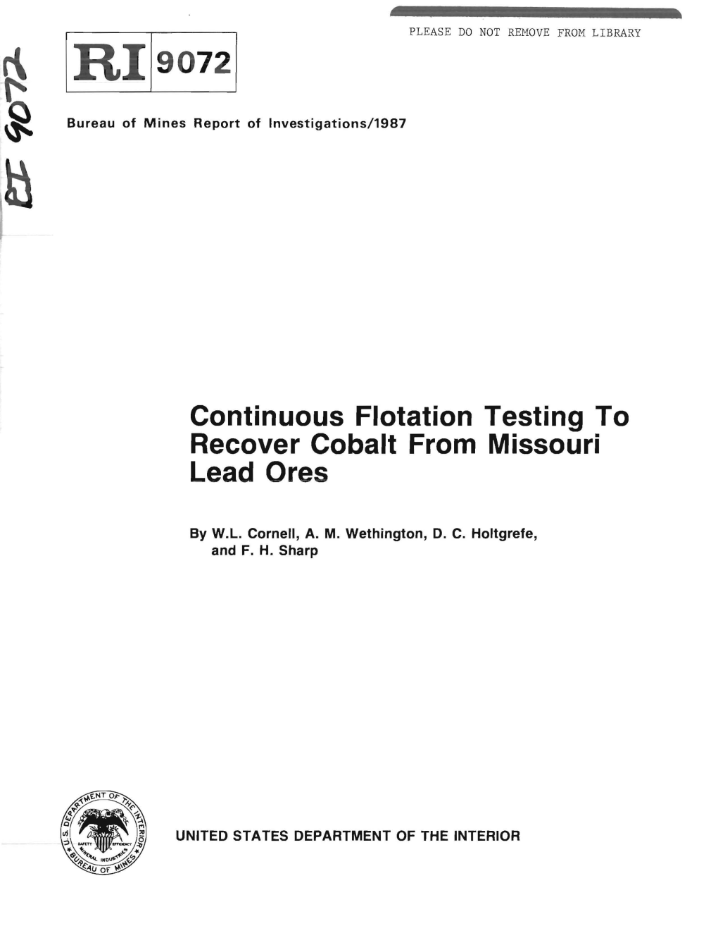 Continuous Flotation Testing to Recover Cobalt from Missouri Lead Ores