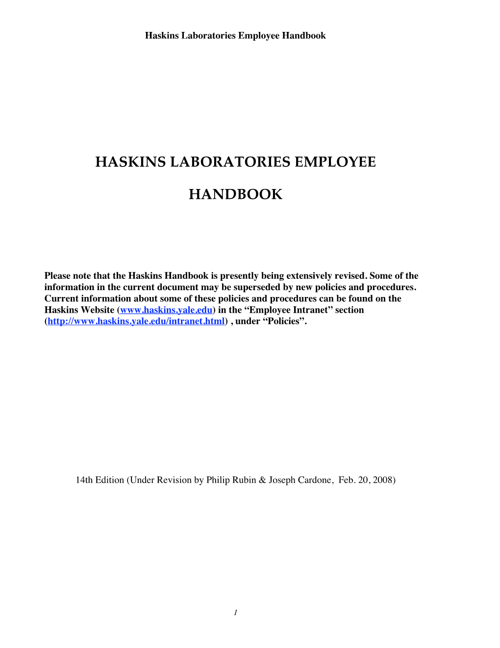 Haskins Laboratories Employee Handbook