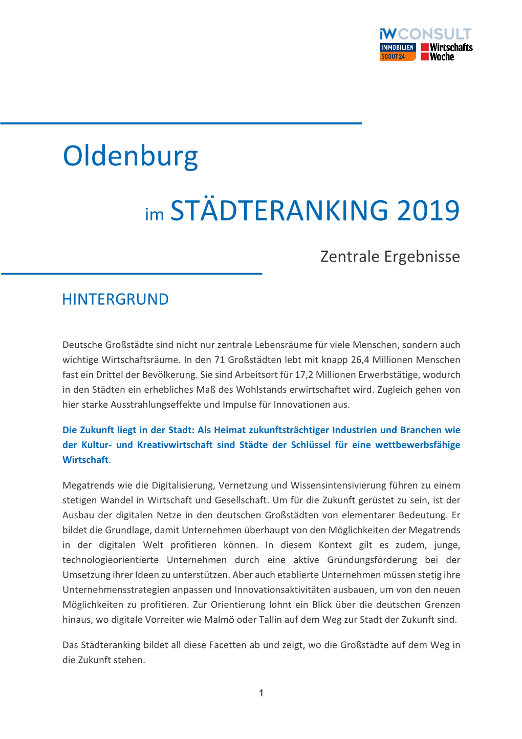 Oldenburg Im STÄDTERANKING 2019