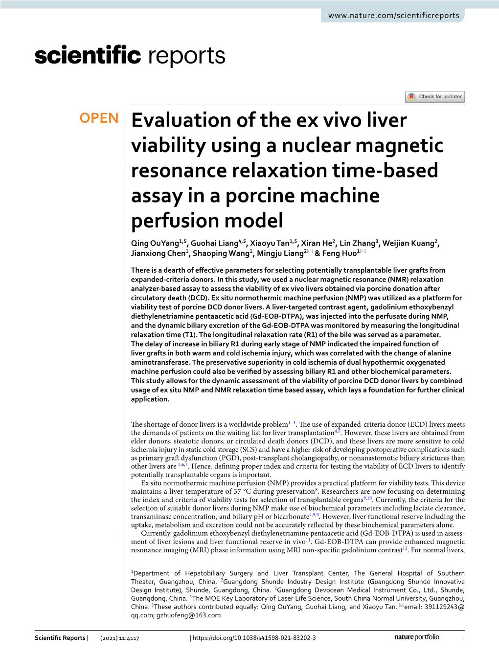 Evaluation of the Ex Vivo Liver Viability Using a Nuclear Magnetic