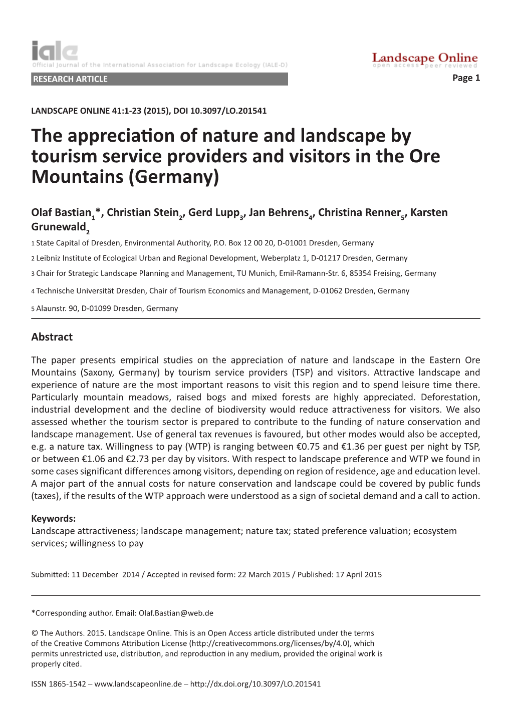 The Appreciation of Nature and Landscape by Tourism Service Providers and Visitors in the Ore Mountains (Germany)