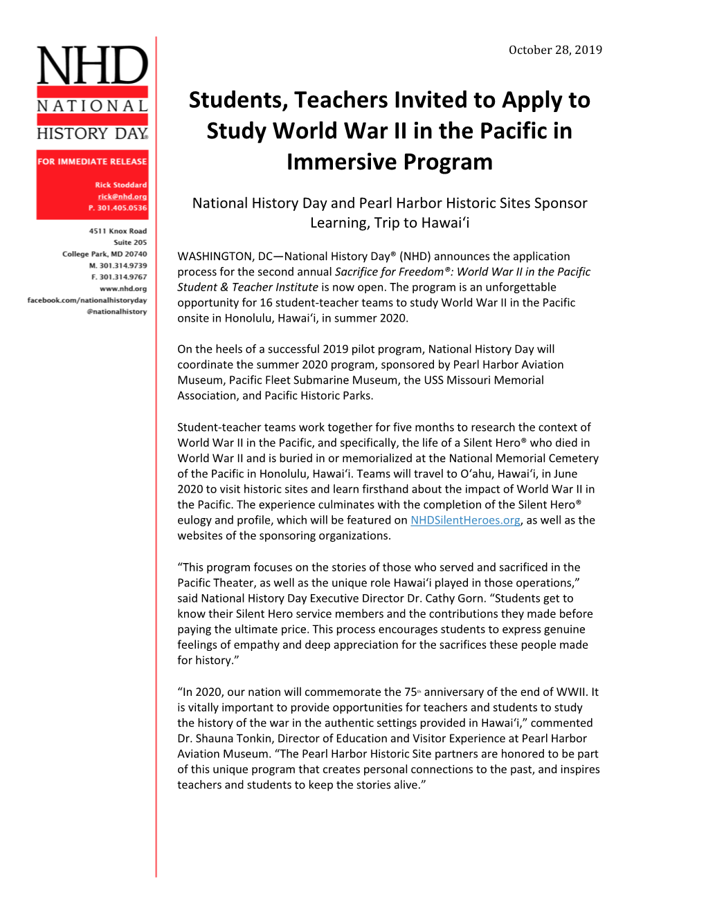 Students, Teachers Invited to Apply to Study World War II in the Pacific in Immersive Program