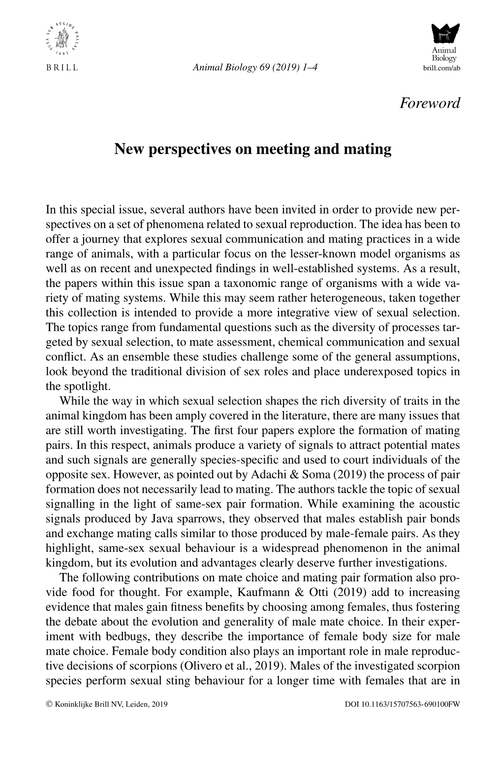 Foreword New Perspectives on Meeting and Mating