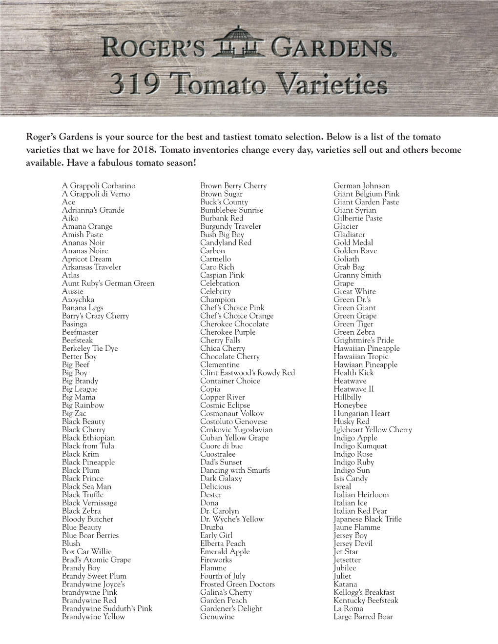 Roger's Gardens Is Your Source for the Best and Tastiest Tomato Selection