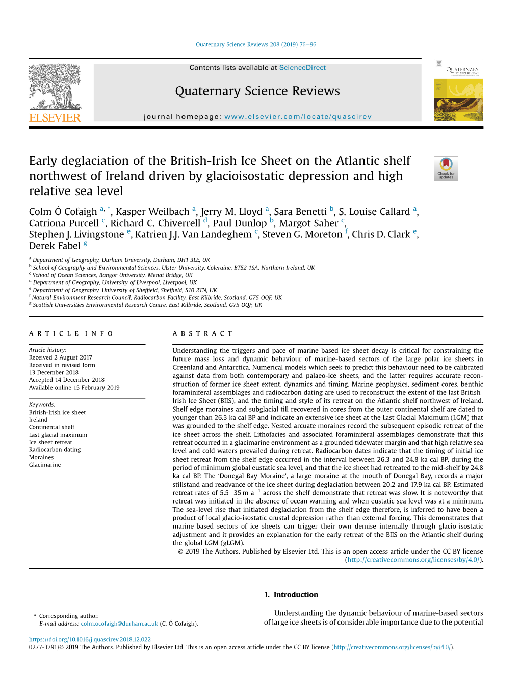 Early Deglaciation of the British-Irish Ice Sheet on the Atlantic