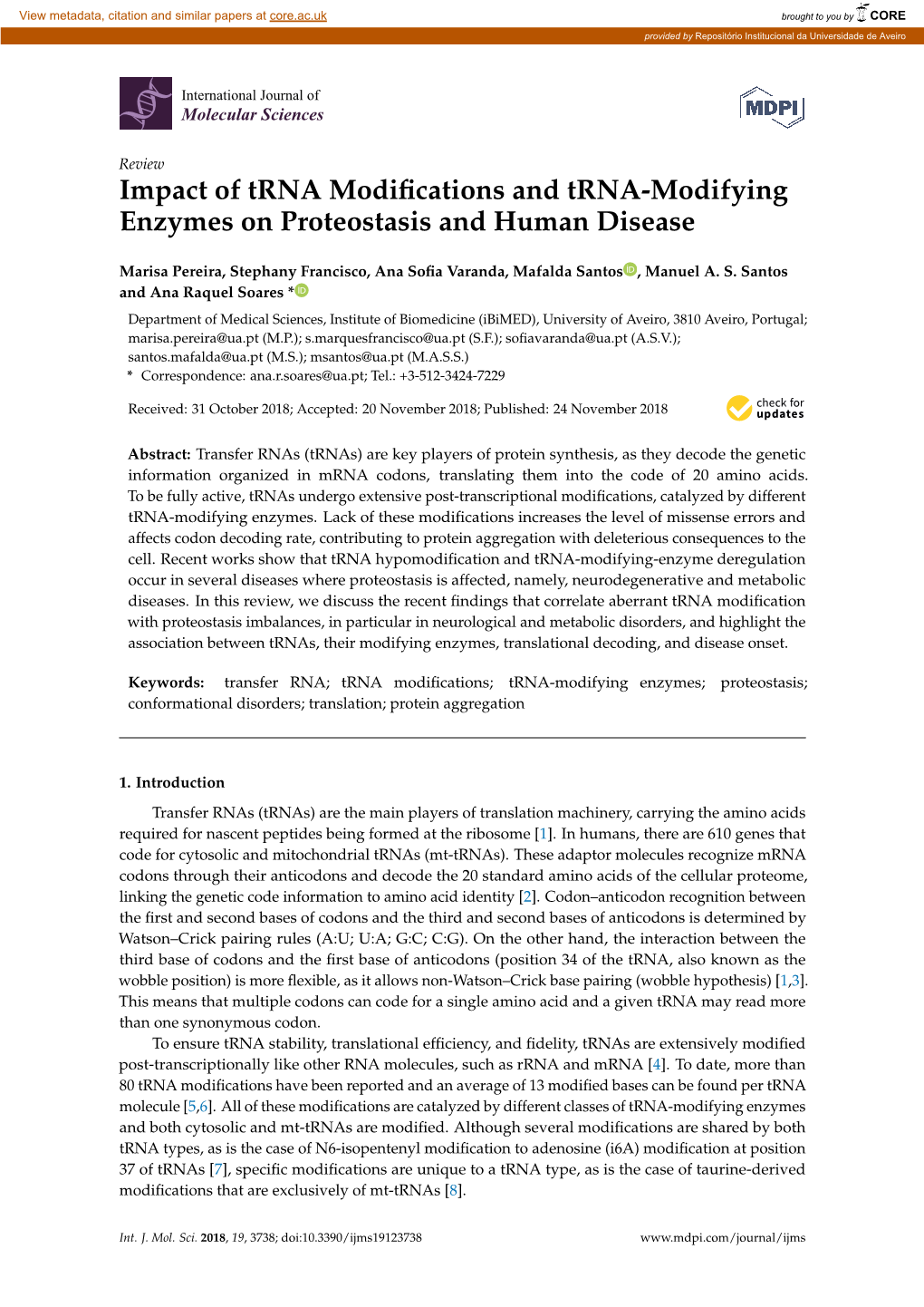 Impact of Trna Modifications and Trna-Modifying Enzymes on Proteostasis and Human Disease