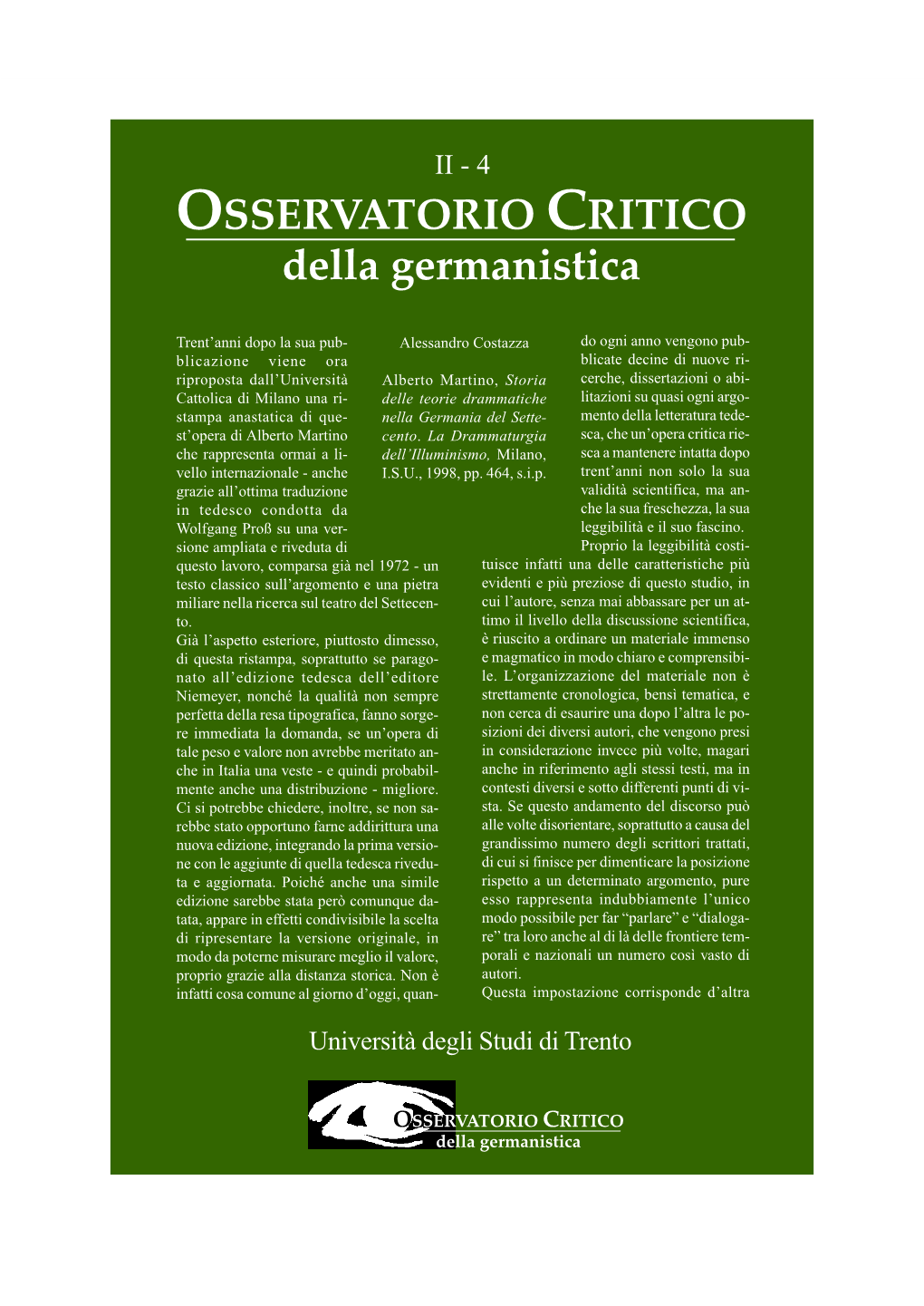 OSSERVATORIO CRITICO Della Germanistica